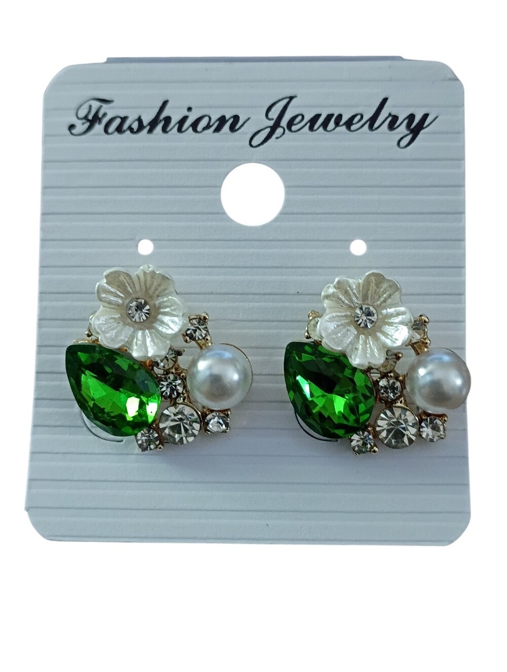 Fashion Jewelry Green Crystal Flower Pearl Cluster Stud Earrings